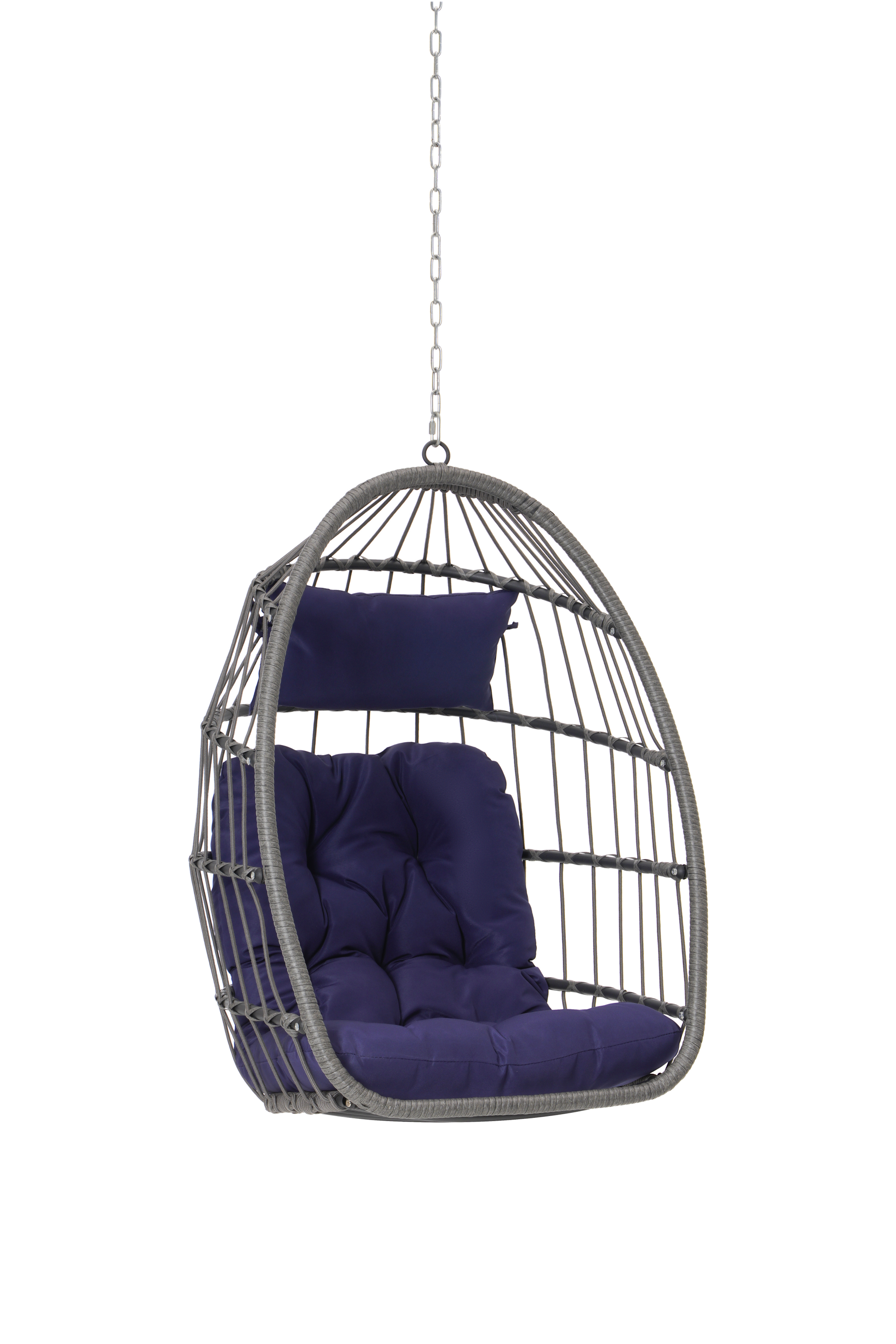 Outdoor Garden Rattan Egg Swing Chair Hanging Chair Pe Hang Chair Yes Sectional Dark Blue Water Resistant Frame Water Resistant Cushion Garden & Outdoor American Design Polypropylene Rattan