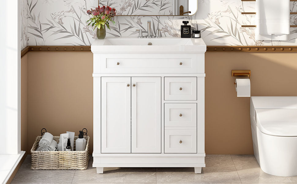 30" Bathroom Vanity Cabinet With Sink Combo Set, Undermount Resin Sink, Free Standing Vanity Set With 2 Drawers& Soft Closing Doors, Solid Wood Frame Bathroom Cabinet, White 2 White 2 1 Bathroom Freestanding Solid Wood Mdf Resin Painted