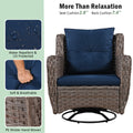 K&K 5 Pieces Outdoor Patio Furniture Set With Pet House Cool Bar And Retractable Side Tray, Rattan Wicker Patio Swivel Rocking Chairs Set Of 2 With Ottomans For Backyard, Porch, Balcony, Navy Blue Yes Rocker & Glider Navy Blue Seats 2 Weather Resistant