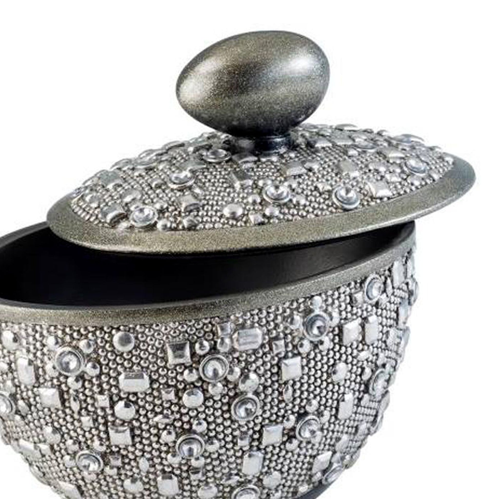 8" Tall Polyresin Decorative Jewelry Box" Twilight" With Silver Finish Silver Polyresin