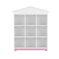 House Shaped Storage Rack With Nine Storage Compartments, Three Layer Storage Shelf With Colorblock Design, White Pink Pink White Particle Board