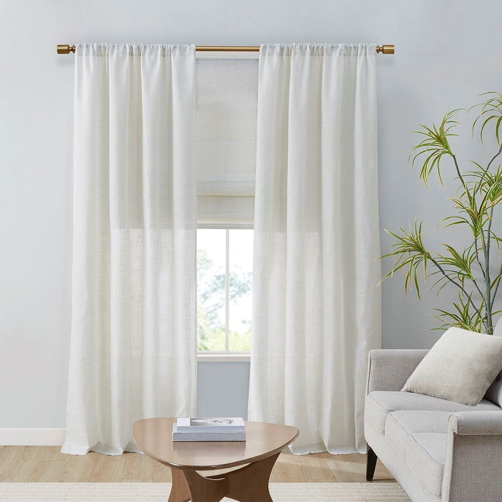 Linen Blend Light Filtering Curtain Panel Pair 2 Pcs Window Panels White Polyester