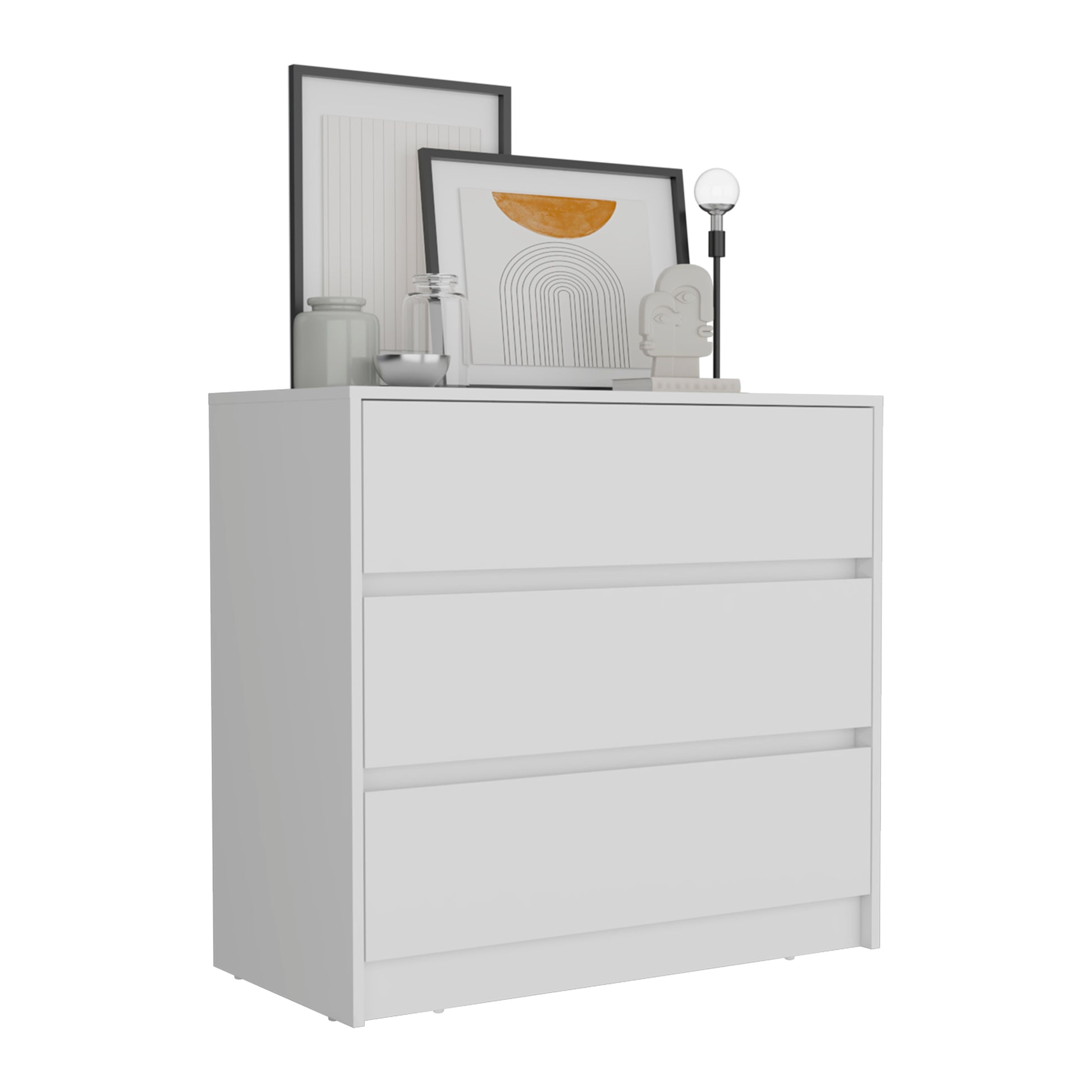 Dresser 31"H, 3 Drawers, Chest Of Drawers, White White Bedroom Modern Particle Board Particle Board