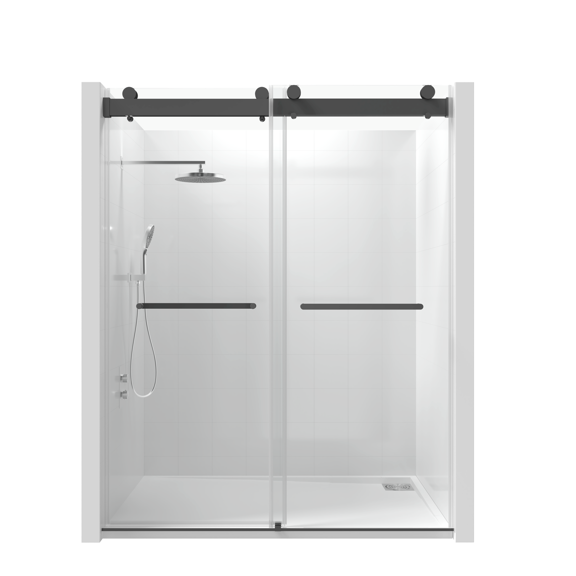 68 72 In. W X 76 In. H Double Sliding Frameless Soft Close Shower Door With Premium 3 8 Inch 10Mm Thick Tampered Glass And Easy Cleaning Coating, Stainless Steel In Matte Black 22D02 72Mb Matte Black Stainless Steel