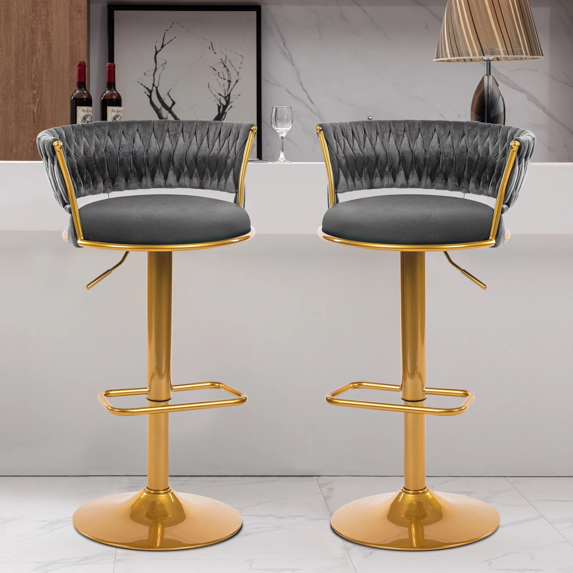 Bar Stools Set Of 2, Height Adjustable ,Fabric