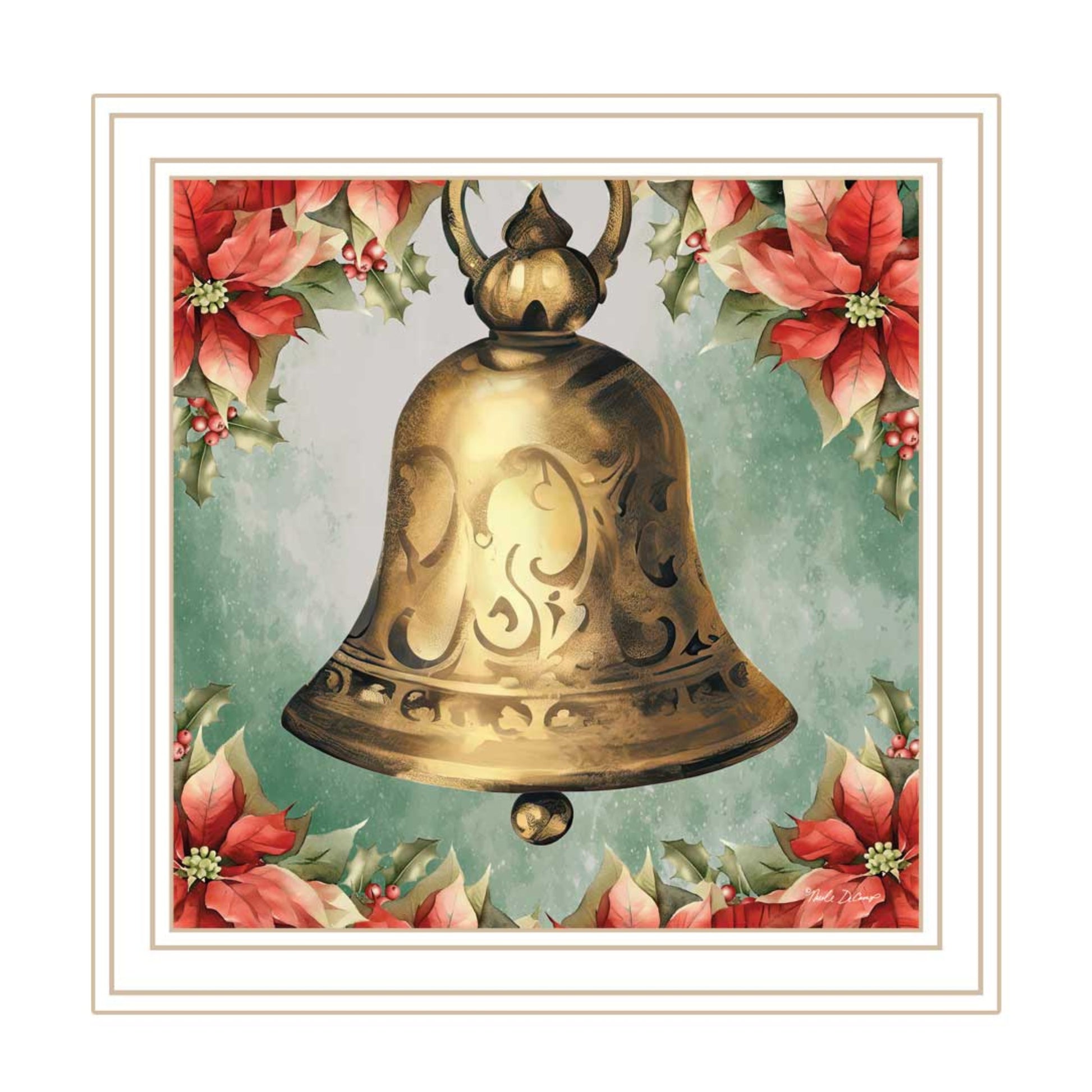 2 Piece Vignette Old World Reindeer & Bell White Framed Wall Art For Living Room, Holiday Wall Art Print For Home Decor, Bedroom Wall Art By Nicole Decamp Multicolor Wood Paper