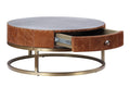 Aluminum And Cocoa Storage Coffee Table Brown Gold Primary Living Space Drawers Round Leather Sled