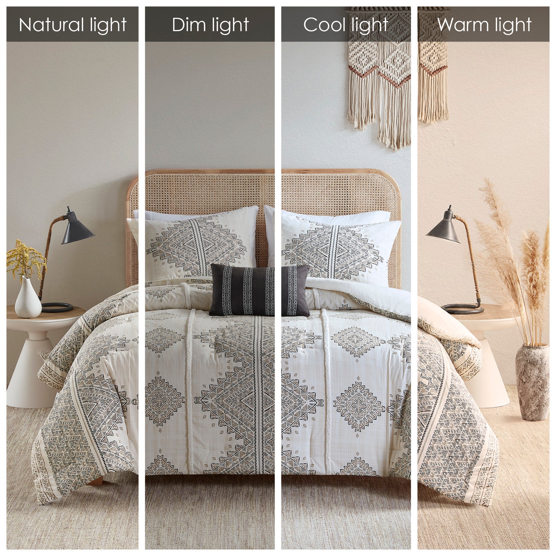 4 Piece Printed Comforter Set With Throw Pillow Black Ivory King Cal King King Black Ivory Polyester