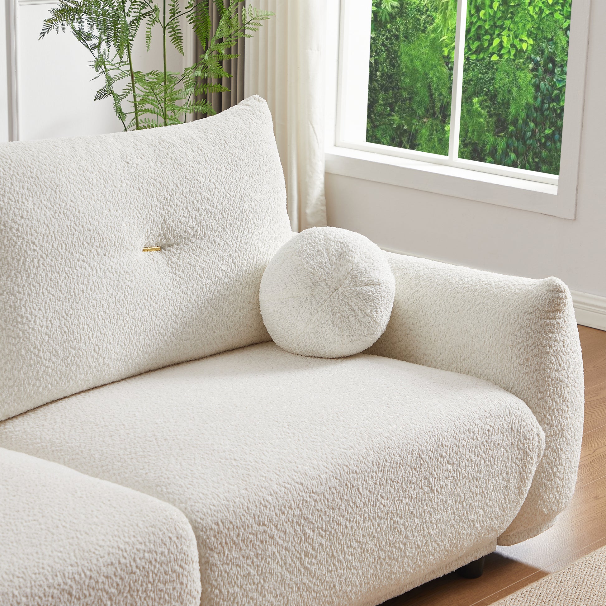 Lamb'S Wool 2 Seater Cushion Sofa 90'' Comfortable Sofa For Living Room Bedroom And Other Casual Spaces Lamb'S Wool Sofa With 2 Cushions And 2 Ball Pillows. Beige Beige Foam Fabric 2 Seat