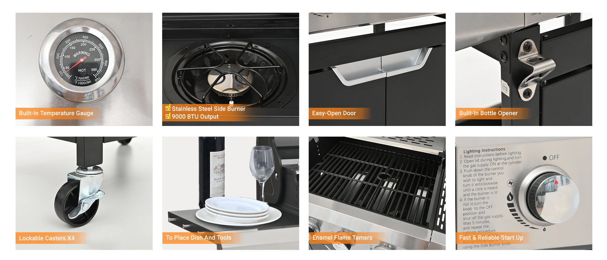 Propane Grill 3 Burner Barbecue Grill Stainless Steel Gas Grill With Side Burner And Cover For Outdoor Bbq, Camping Silver Garden & Outdoor Stainless Steel