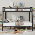 Full Xl Over Queen Metal Bunk Bed With Ladder And Guardrails, Black Box Spring Not Required Full Xl Black Metal Metal
