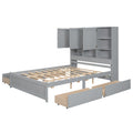 Queen Size Platform Bed With Storage Headboard And 4 Drawers, Gray Box Spring Not Required Queen Gray Wood Bedroom Bed Frame Solid Wood Mdf