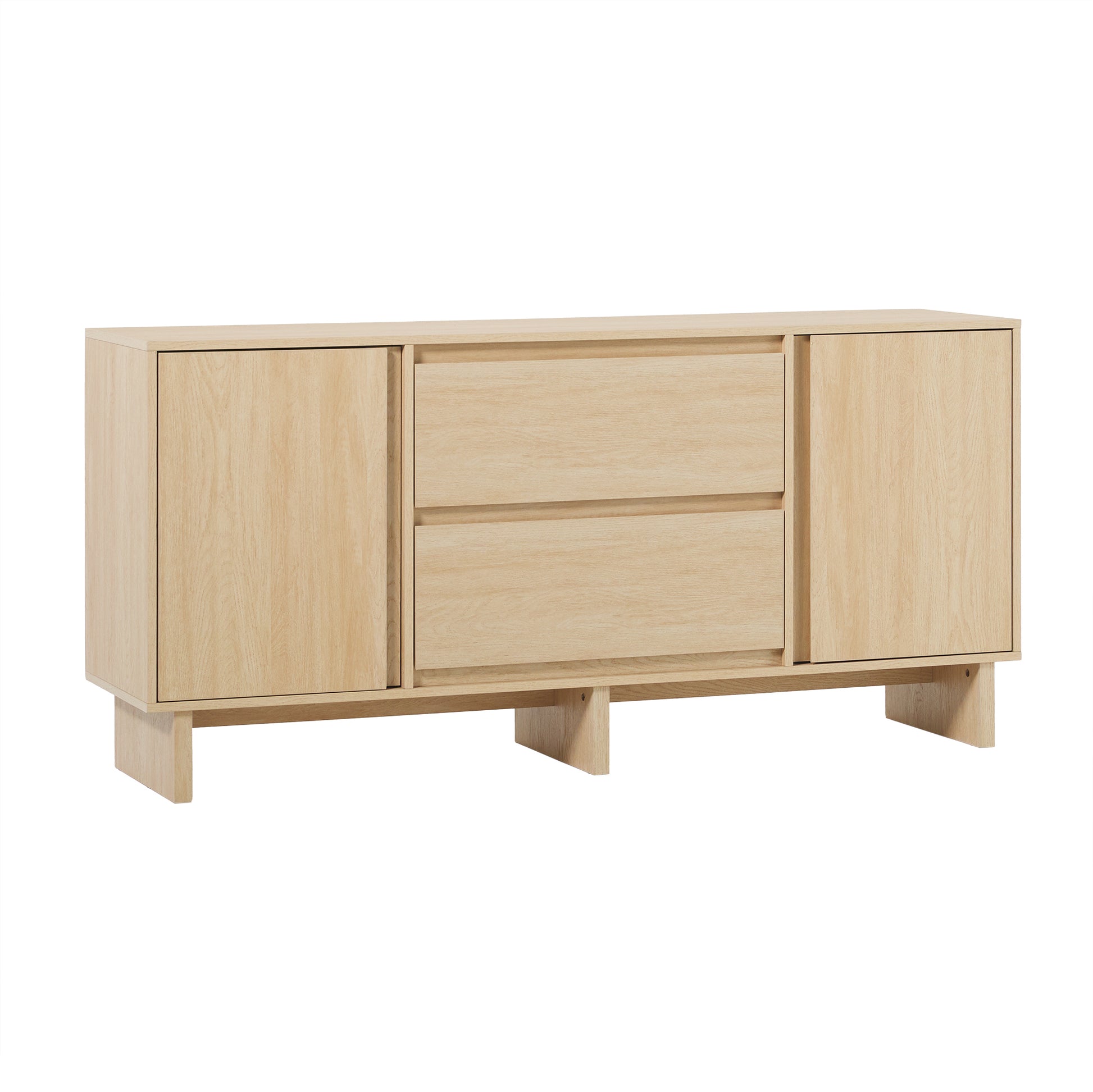 63" Scandi Sideboard With Beveled Drawers, Coastal Oak Light Brown Mdf Mdf