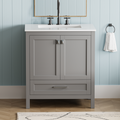 30 Inch Freestanding Bathroom Vanity With Sink, Carrara Engineered Marble Vanity Top With Undermounted Rectangular Ceramic Sink, Large Storage Soft Close Door, Grey 24V03 30Gr Grey Wood Solid Wood