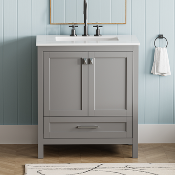 30 Inch Freestanding Bathroom Vanity With Sink, Carrara Engineered Marble Vanity Top With Undermounted Rectangular Ceramic Sink, Large Storage Soft Close Door, Grey 24V03 30Gr Grey Wood Solid Wood