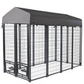 Outdoor Dog Kennel, 8' X 6' X 4' With Waterproof Heavy Duty Metal Dog Cage,Large Size W Rotate Feeding Doors & Upgraded Canopy For Medium Big Dog Grey Outdoor Kennel Metal