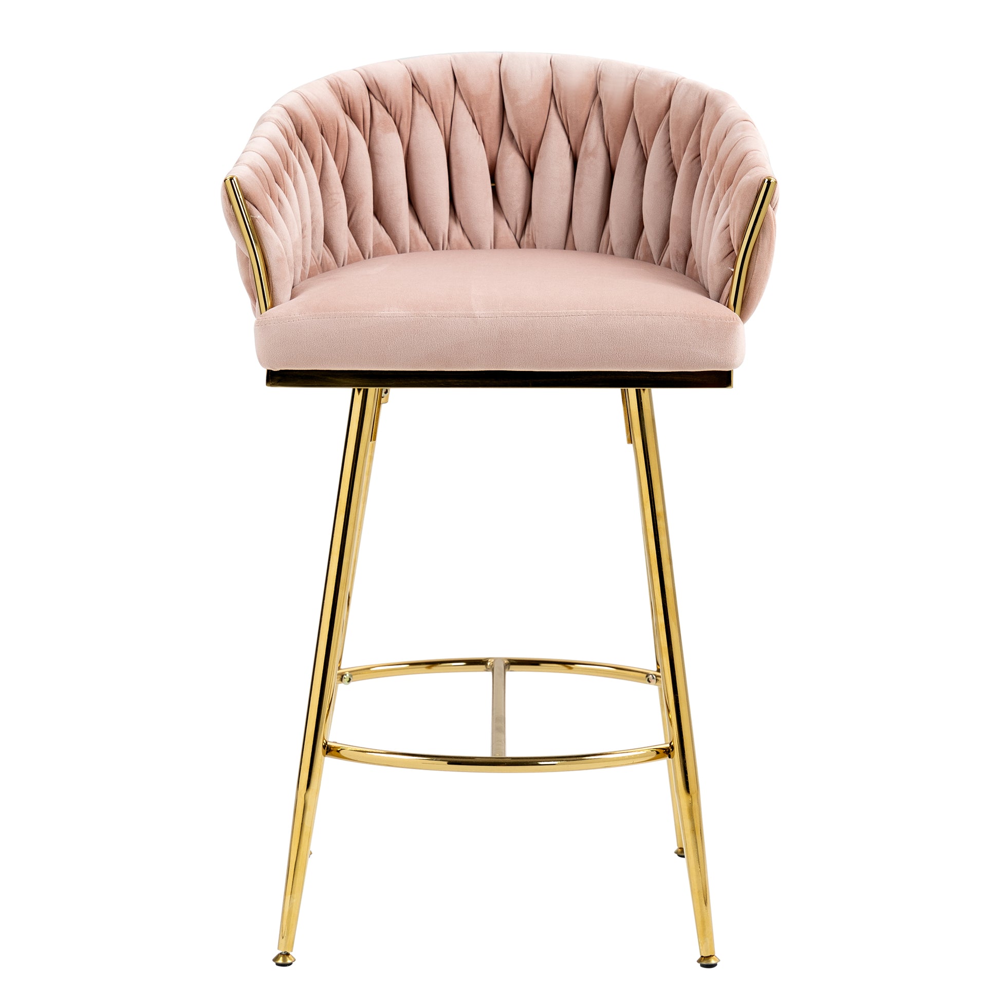 26'' Counter Height Bar Stools Set Of 2 Kitchen Island Counter Bar Stool With Hand Wave Back,Golden Chromed Base And Footrest Pink Pink Kitchen Modern Foam Velvet