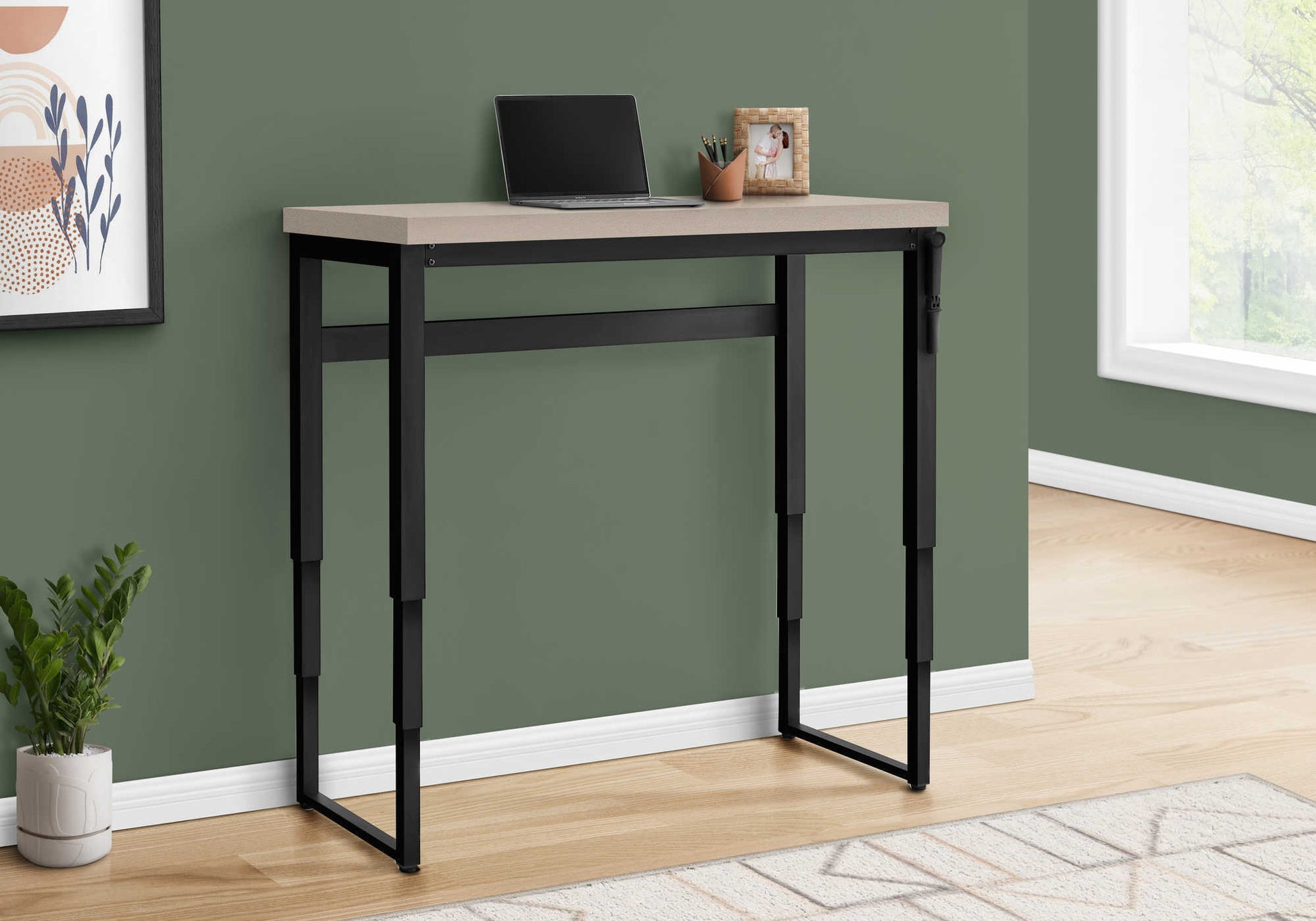 Computer Desk, Home Office, Standing, Adjustable, 48"L, Work, Laptop, Beige Laminate, Black Metal, Contemporary, Modern Taupe Particle Board