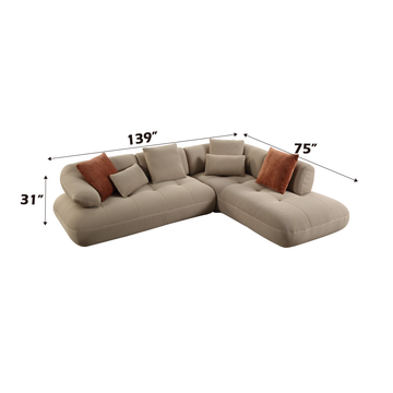 Carrick Sectional Sofa W 6 Pillows, Beige Sandwich Mesh Fabric Lv03920 Beige Upholstered 4 Seat