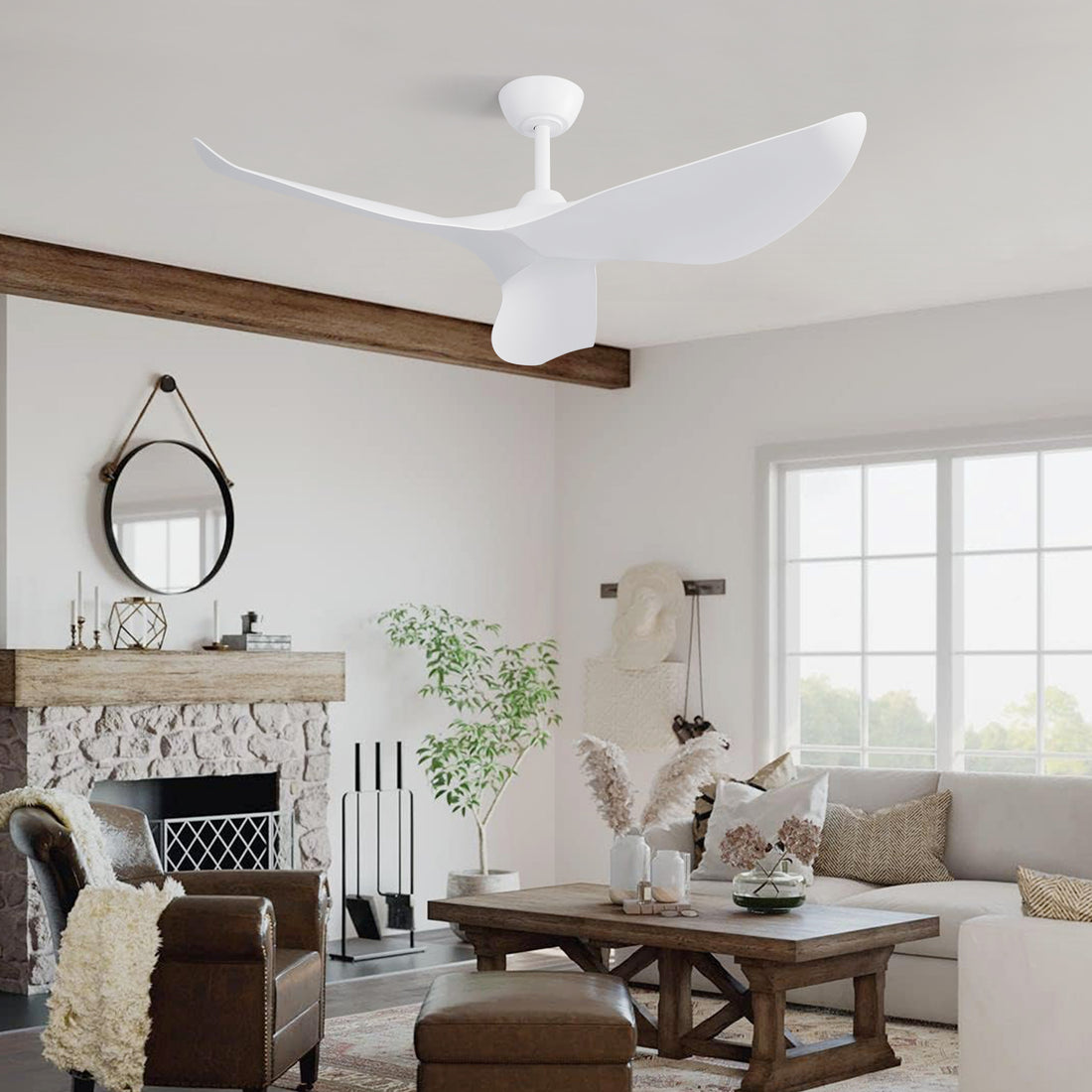 38 Inch Ceiling Fan Without Light, Modern Indoor Outdoor Ceiling Fans With Dc Motor Remote Control For Bedroom, Living Room White Abs