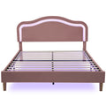 Queen Size Velvet Upholstered Smart Led Bed Frame With Adjustable Height Headboard,No Box Spring Needed,Easy Assembly,Pink Box Spring Not Required Queen Pink Wood Bedroom Cute,Modern Bed Frame Wood