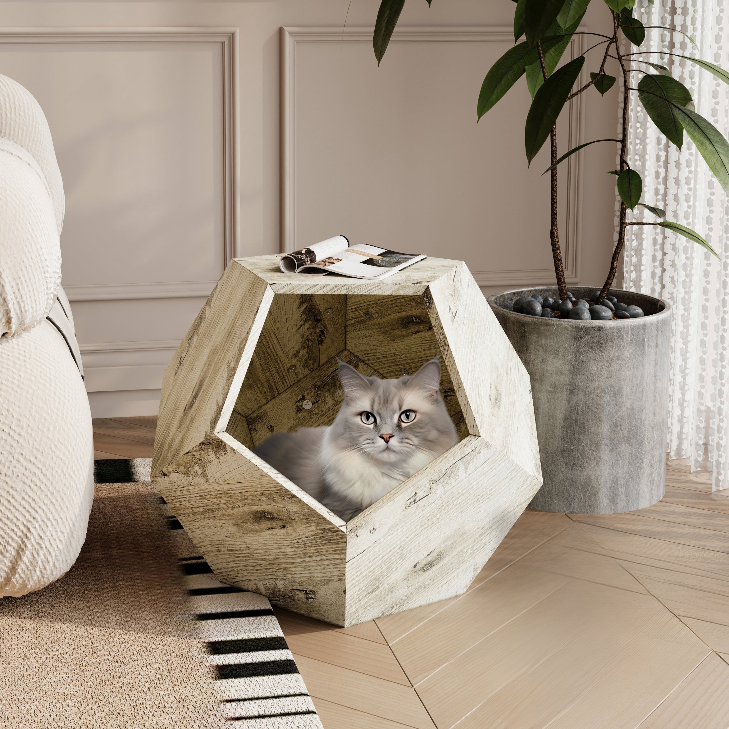 25.98'' Modern Pet Furniture Cat Litter Box, Sofa Side Table, Planter
