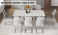 Table And Chair Set, Modern And Minimalist Dining Table. Imitation Marble Glass Sticker Desktop, Stainless Steel Legs, Stable And Beautiful. Comfortable Pu Seats. Dt 69 Silver Glass