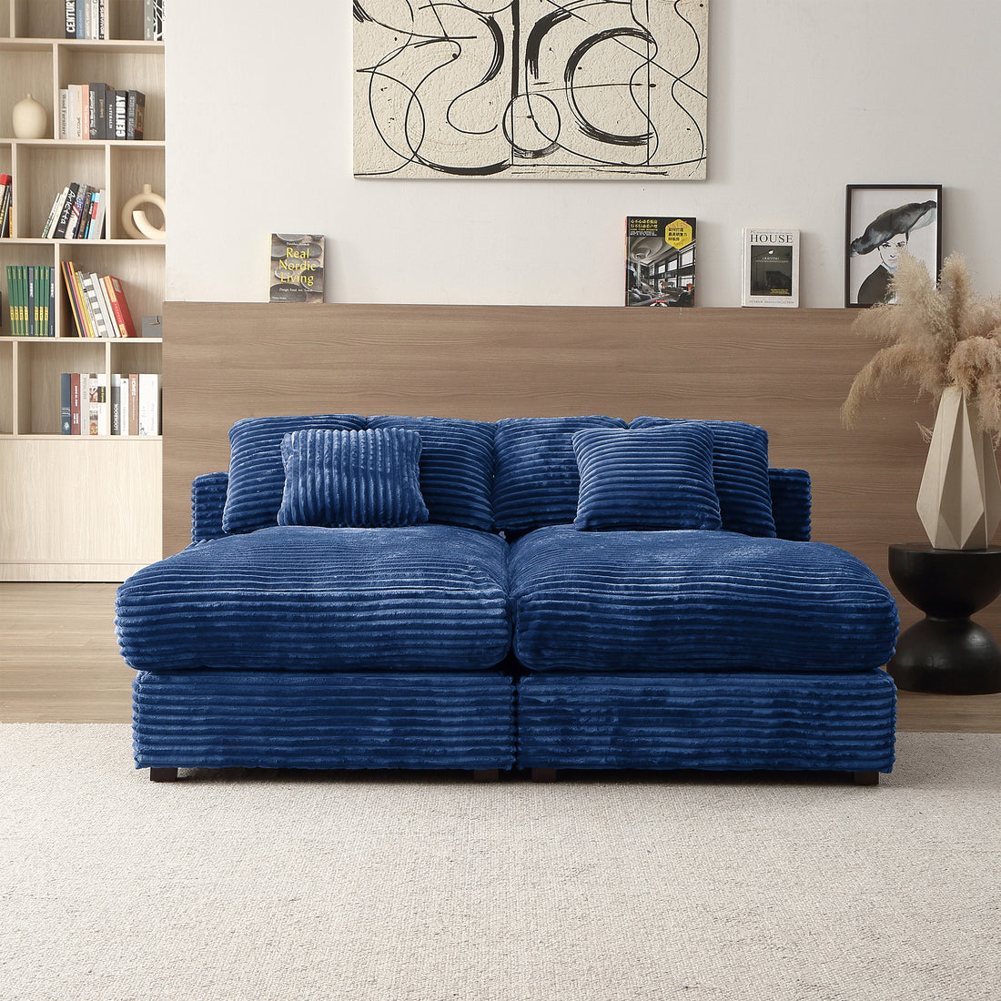 74.8" Modern Luxury Twins Sofa Couch For Living Room Quality Corduroy Upholstery Sleeper Sofa Bed Daybed Navy Blue Navy Blue Corduroy 2 Seat