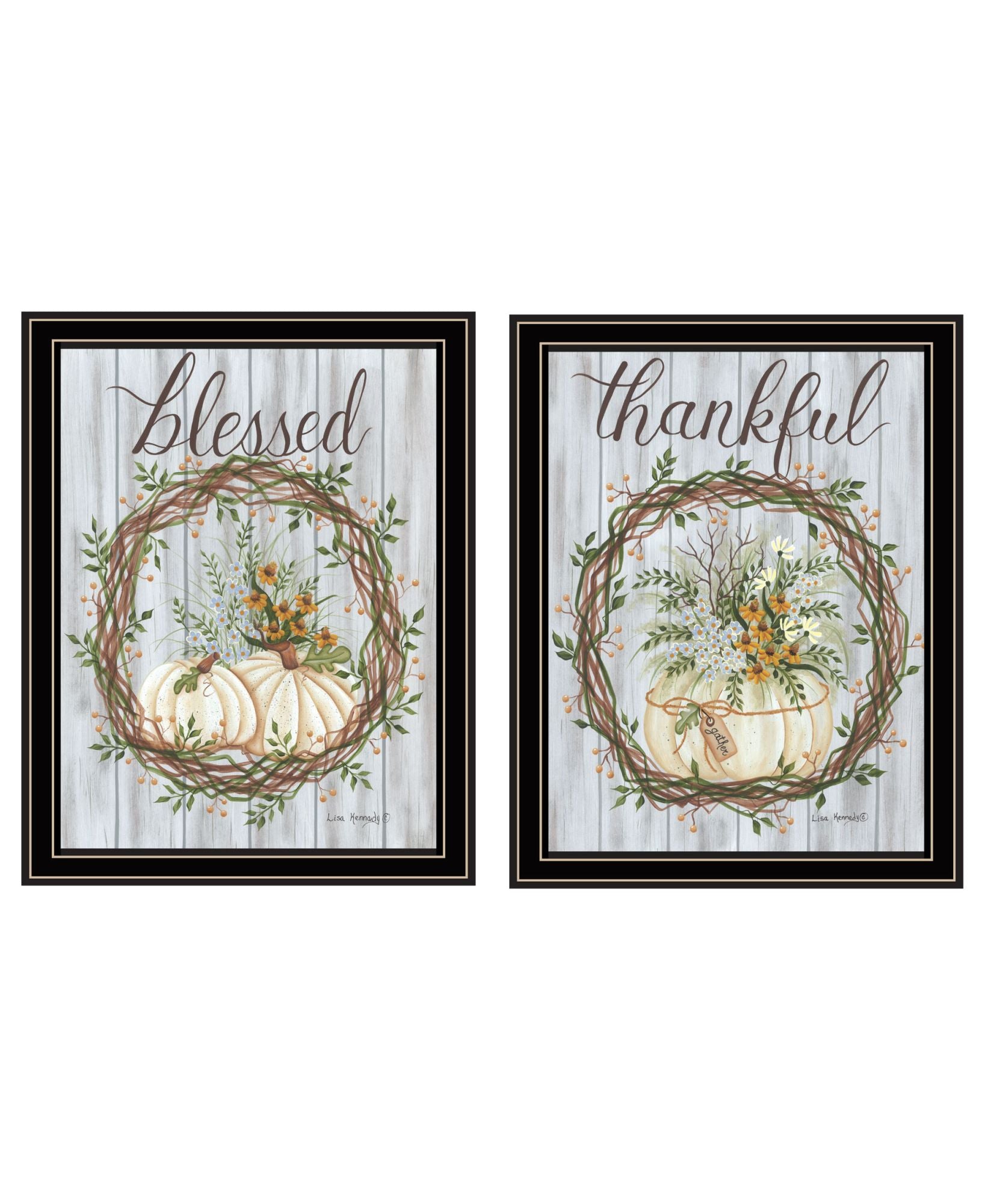 "Thankful And Blessed For The Fall" Framed Wall Art For Living Room, Wall Art Print For Home Decor, Bedroom Wall Art By Lisa Kennedy Multicolor Wood Paper