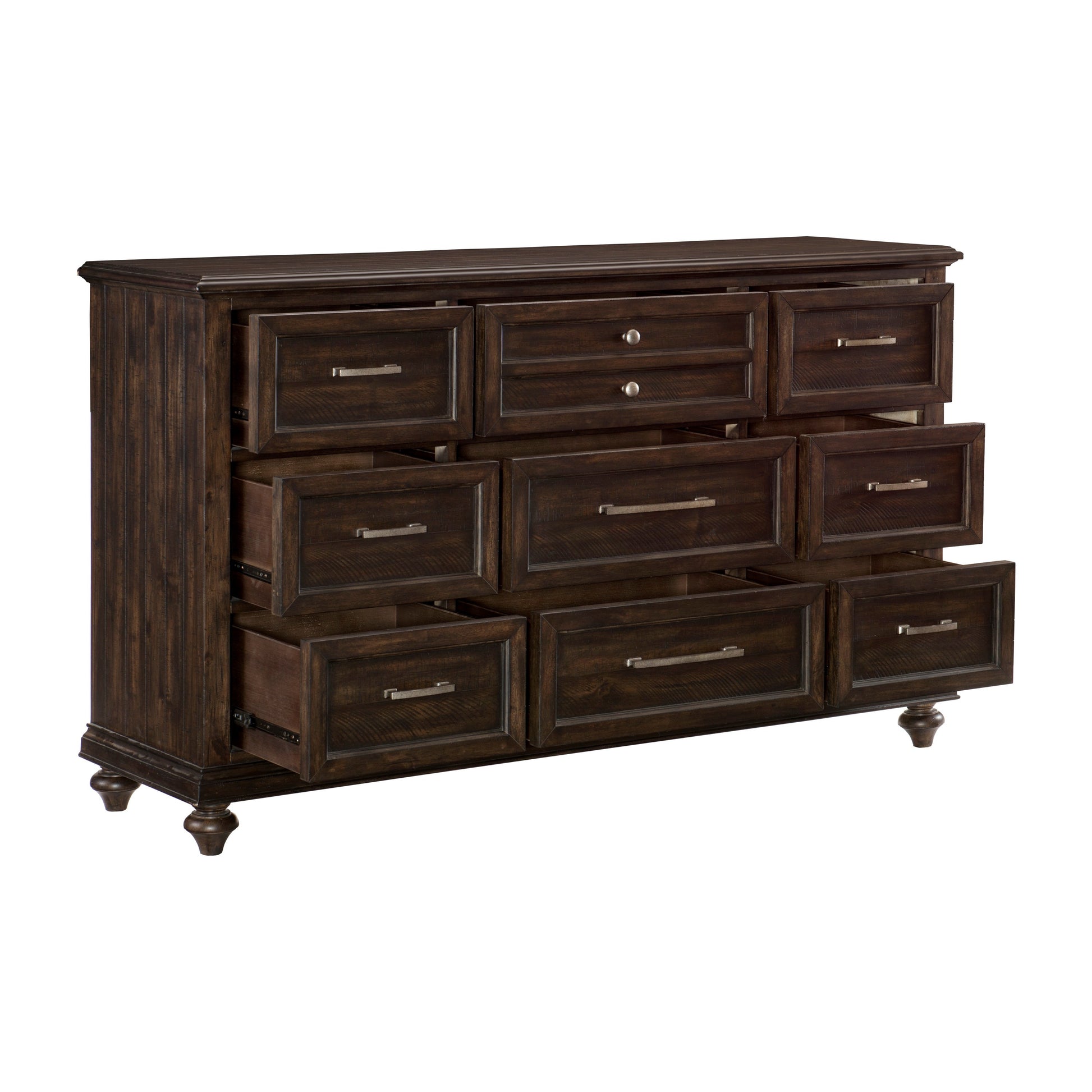 Solid Transitional Style Bedroom 1Pc Dresser Of 9 Drawers Driftwood Charcoal Finish Wooden Furniture Traditional Framing Driftwood Bedroom Transitional Wood