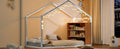 Twin Size Metal Bed House Bed Frame With Shelves And Lights, White Twin White Metal & Wood