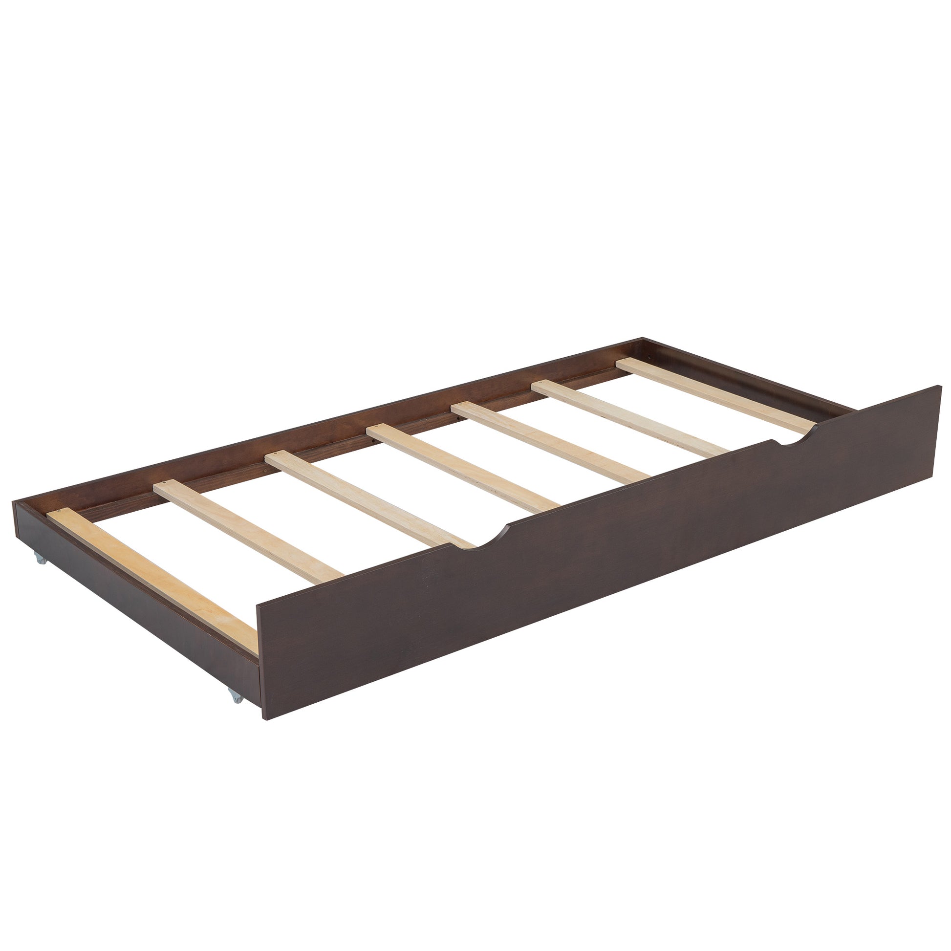 Full Size Wood Platform Bed With Headboard And Twin Size Trundle, Cappuccino Box Spring Not Required Full Cappuccino Wood Bed Frame Solid Wood Mdf