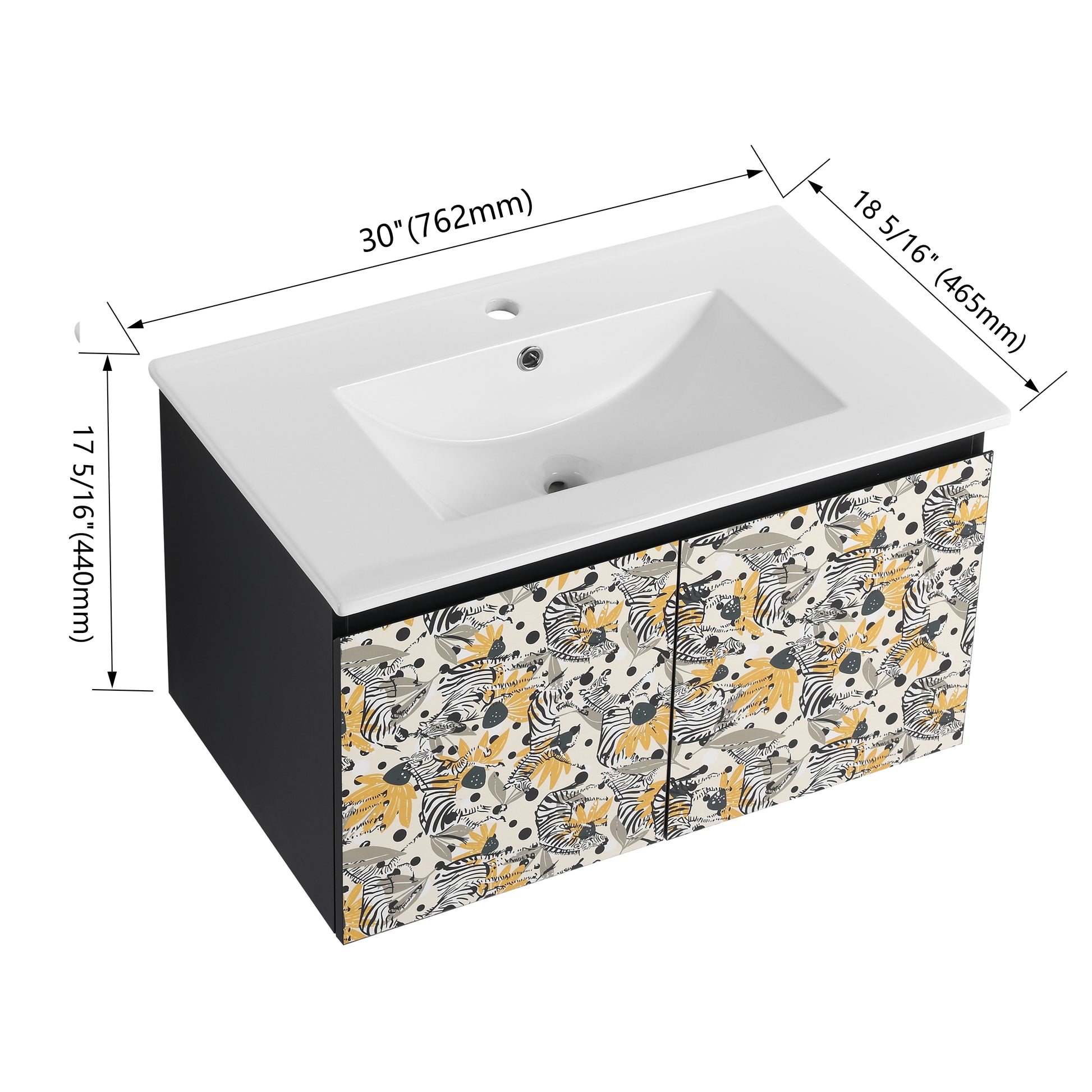 30'' Floating Wall Mounted Bathroom Vanity With Ceramics Sink & Soft Close Cabinet Door, Kd Package Black Bathroom Modern Plywood