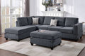 Living Room Furniture Charcoal Chenille Sectional W Ottoman Linen Like Fabric Sofa Reversible L R Chaise Ottoman 3Pc Sectional Sofa Charcoal Chenille Wood Primary Living Space Cushion Back