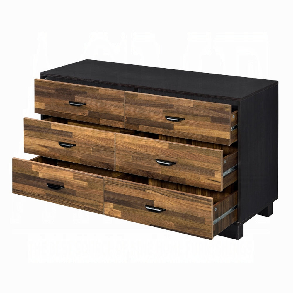 Walnut And Black 6 Drawer Dresser Walnut Black Bedroom Modern Particle Board