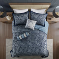 5 Piece Jacquard Bedspread Set With Throw Pillows Navy Queen Queen Navy Cotton