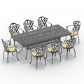 Cushions In Random Colors 9 Piece Set Of Cast Aluminum Patio Furniture With Cushions Yes Dining Set Black Seats 8 Rust Resistant Frame Water Resistant Cushion Garden & Outdoor Complete Patio Sets Aluminium