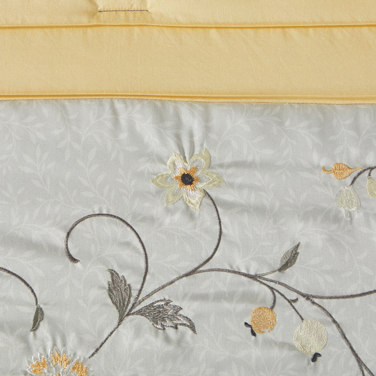 Embroidered 7 Piece Comforter Set Yellow Queen Queen Yellow Polyester