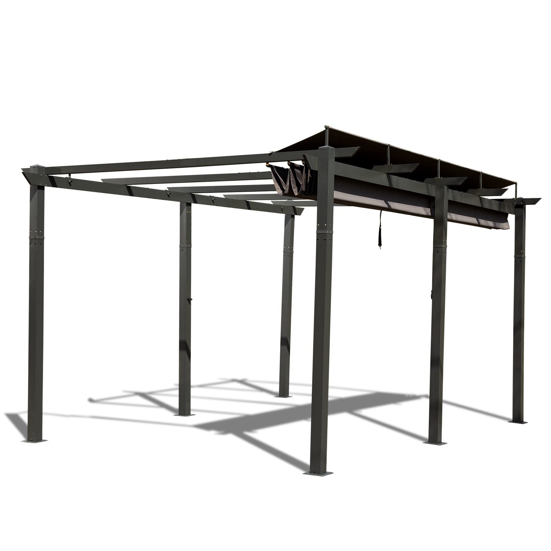 11 X 16 Ft Outdoor Living Outdoor Retractable Pergola With Weather Resistant Canopy Aluminum Garden Pergola Patio Grill Gazebo For Courtyard Dark Gray Dark Gray Rectangular Manual Uv Resistant Aluminum