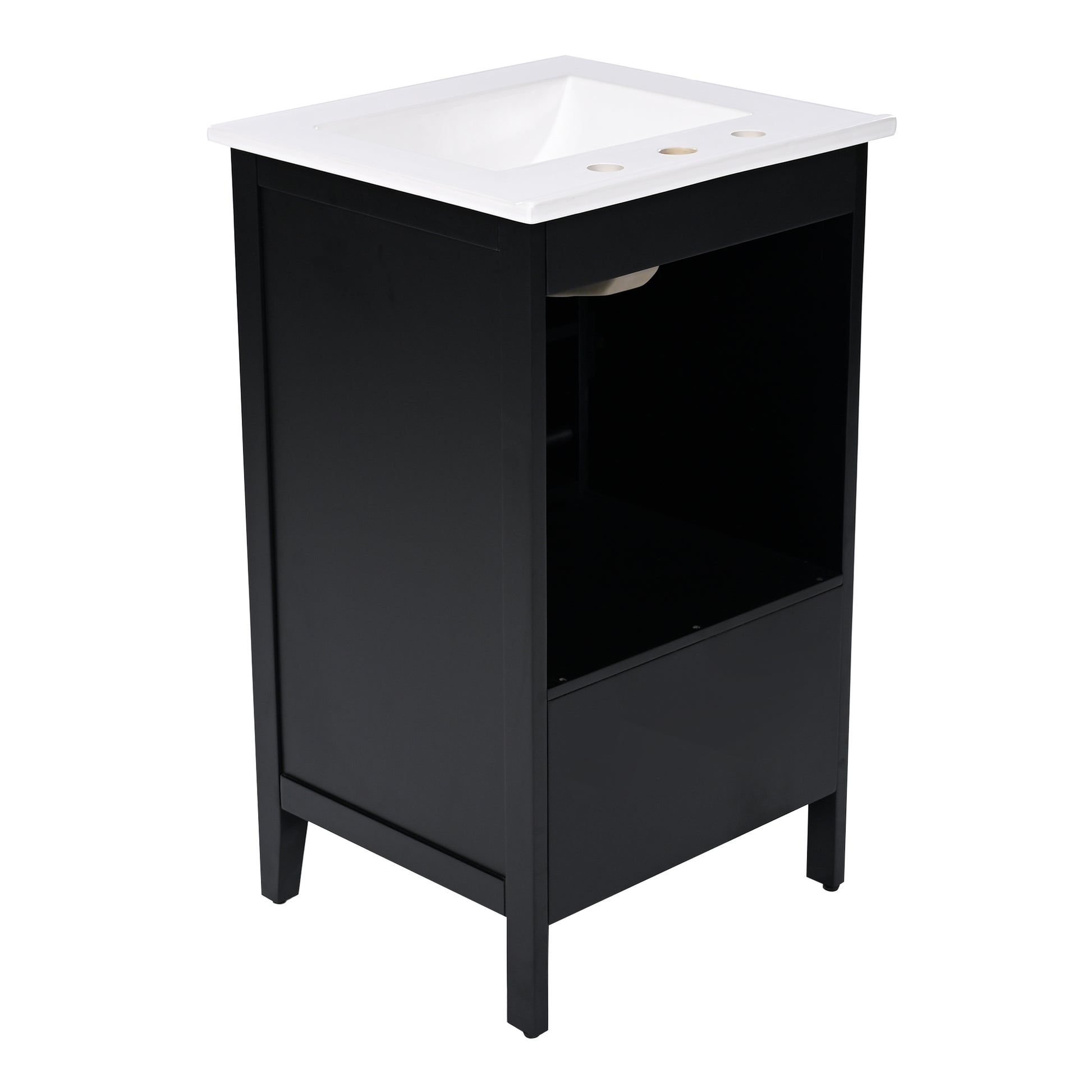 20" Bathroom Vanity With Sink, Bathroom Cabinet With A Door, Door Shelf Storage And Adiustable Foot Pads, A Drawer, Black Black Solid Wood Mdf