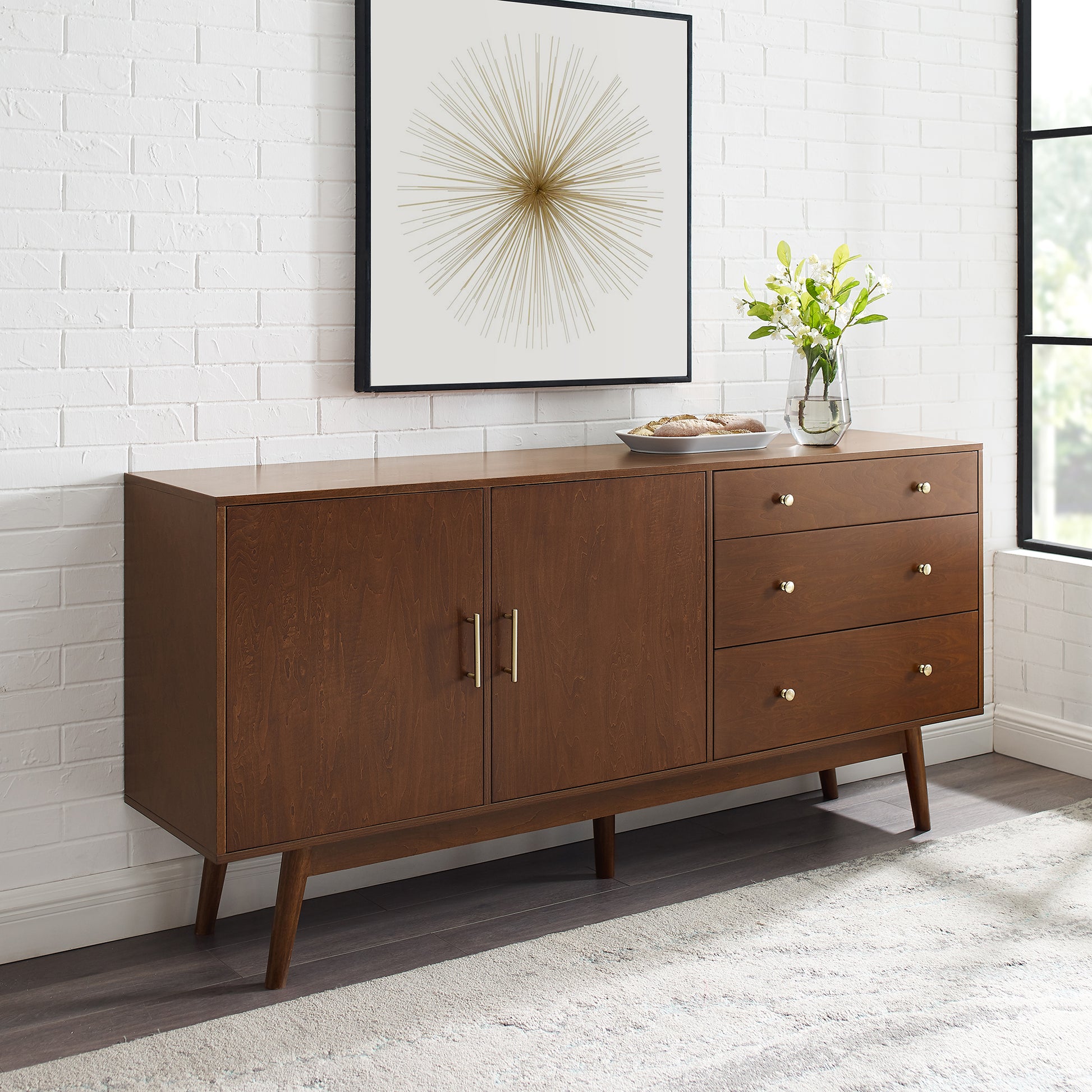 Mid Century Modern Minimalist 2 Door Sideboard Walnut Walnut Mdf