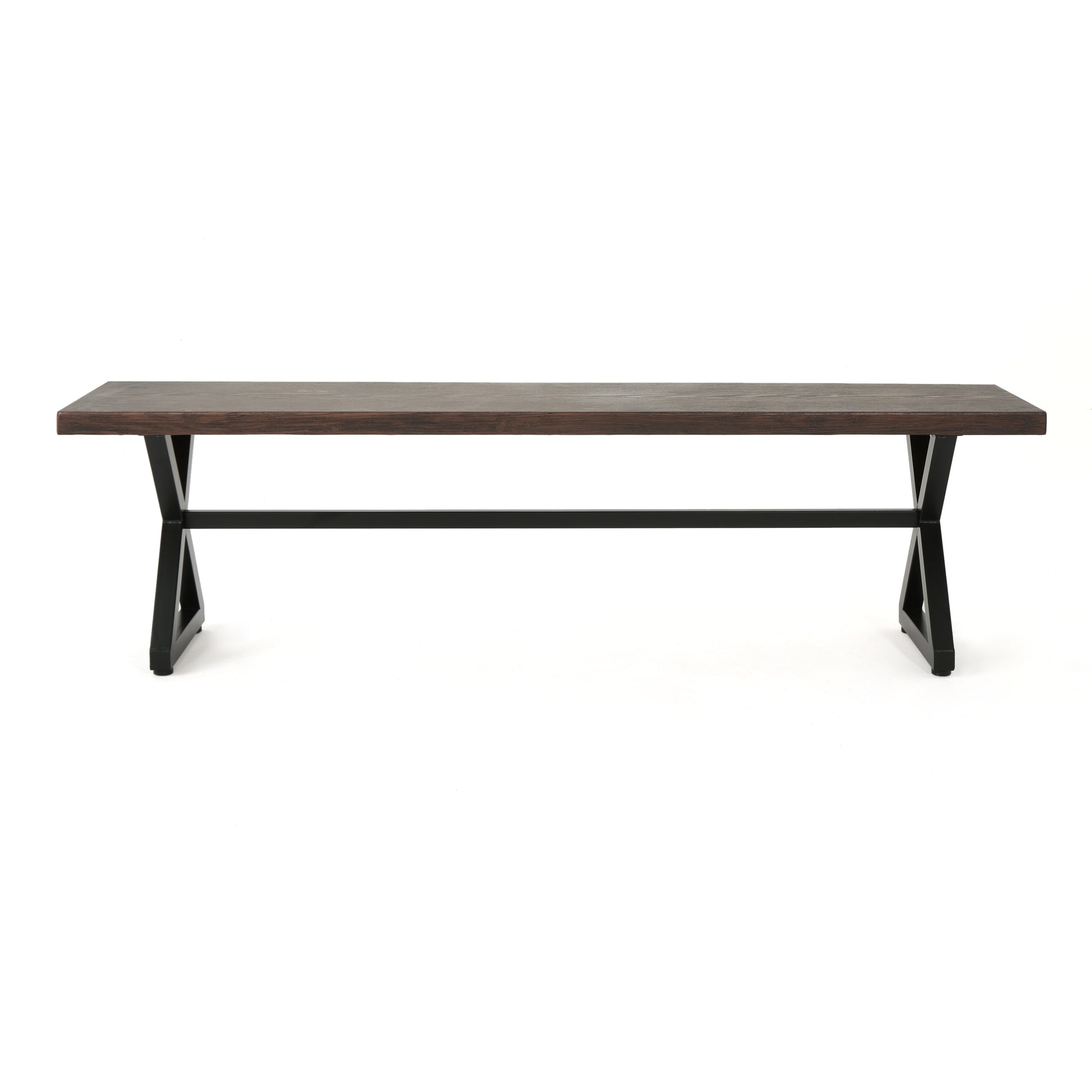 Outdoor Aluminum Dining Bench With Steel Frame, Brown Black Brown Aluminium