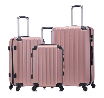 3 Piece Abs Hard Luggage Set With Swivel Wheels And Password Lock, 20 24 28 Inch Rose Gold Rose Gold Abs