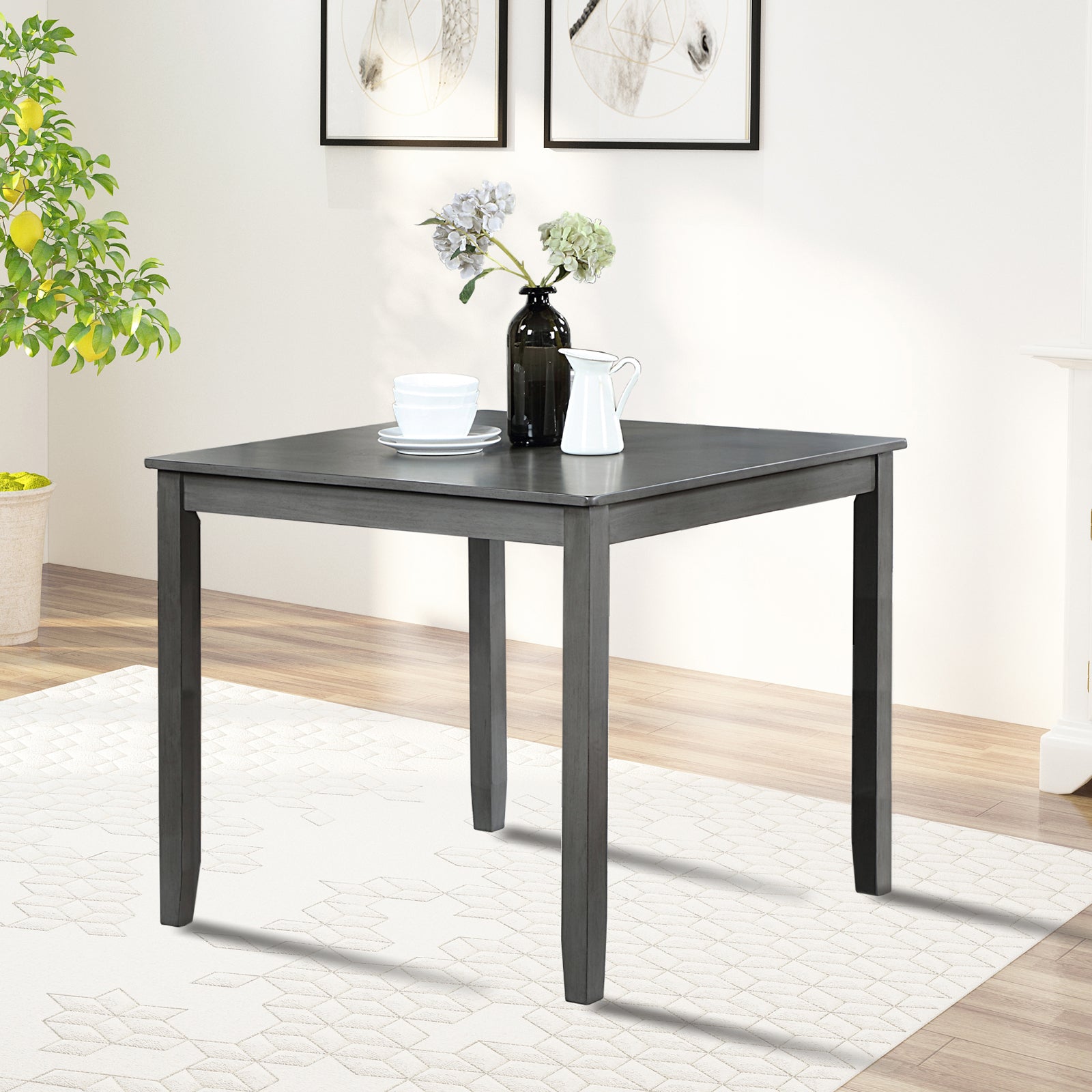 Wooden Dining Square Table, Kitchen Table For Small Space, 4 Person Dining Table, Grayonly The Table Gray Seats 4 Gray Dining Room Acacia Square Acacia Wood