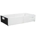 Twin Size Upholstered Platform Bed With Guardrail And Charging Station, White Box Spring Not Required Twin White Upholstered