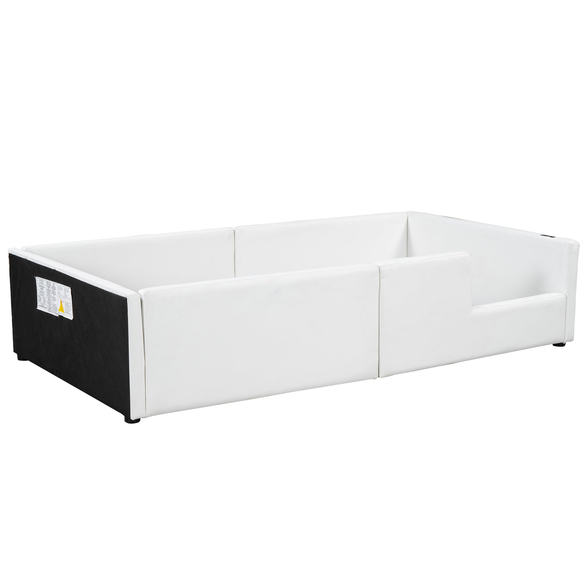 Twin Size Upholstered Platform Bed With Guardrail And Charging Station, White Box Spring Not Required Twin White Upholstered
