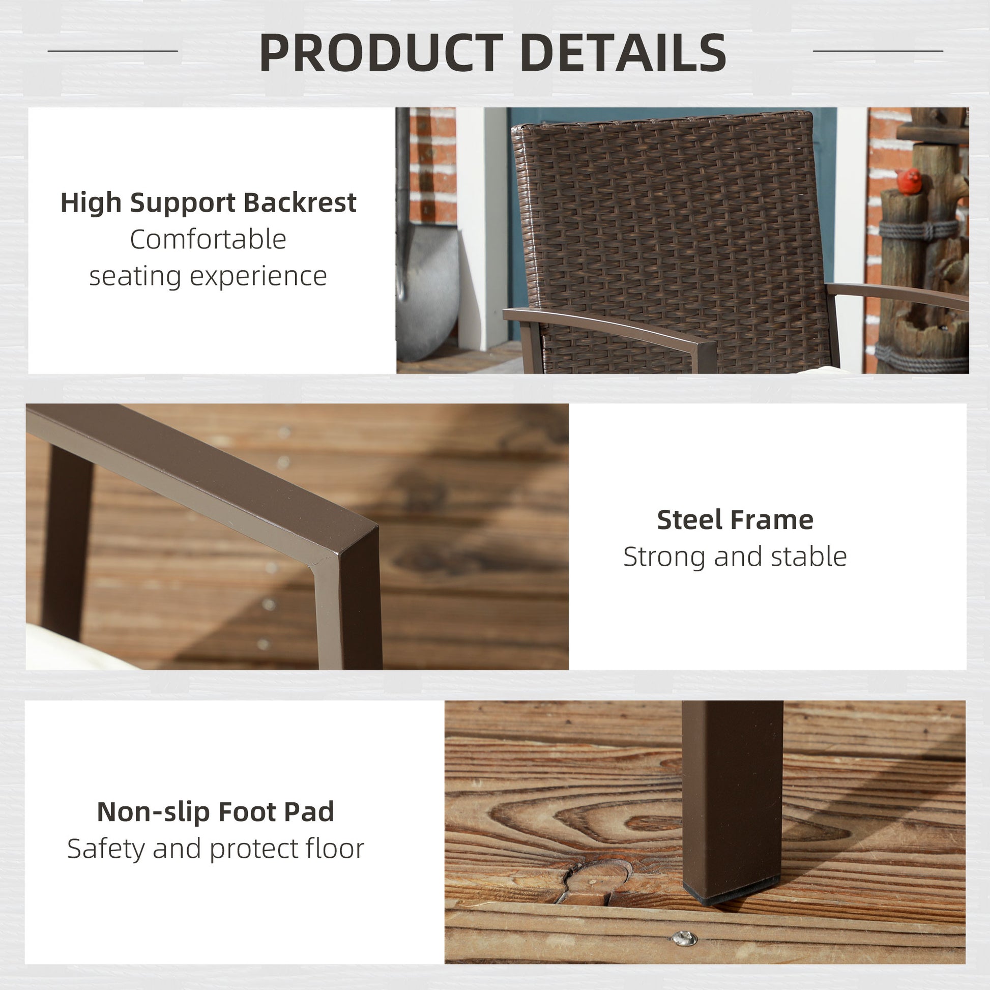 Outsunny 2 Piece Pe Rattan Outdoor Dining Chairs With Cushion, Patio Wicker Dining Chair Set With Backrest, Armrests For Patio, Deck, Garden, Cream White White Black Steel