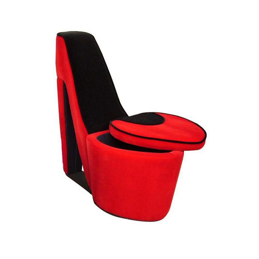 32.86" In Red W Black Sole High Heel Storage Chair Black Red Wood Fabric