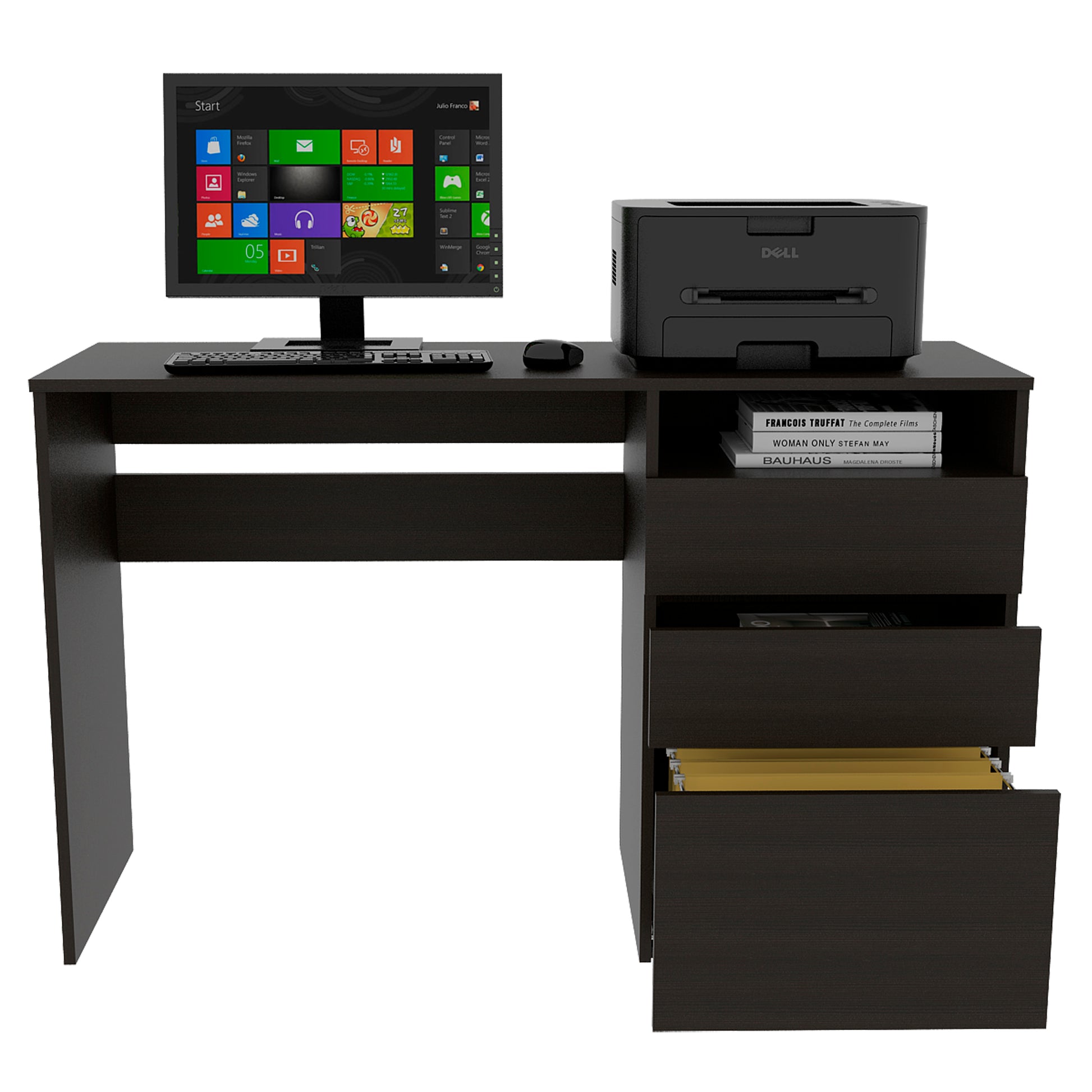 Kenai 3 Drawers Computer Desk, One Shelf, Black Black Particle Board Particle Board