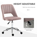 Vinsetto Modern Mid Back Office Chair With Velvet Fabric, Swivel Computer Armless Desk Chair With Hollow Back Design For Home Office, Pink Pink Polyester